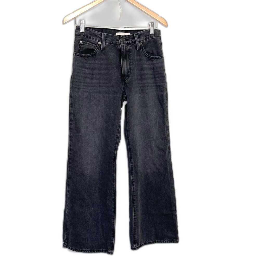 Levis '94 Baggy Bootcut Jeans Womens 26 Black Denim Loose Fit Wide Leg